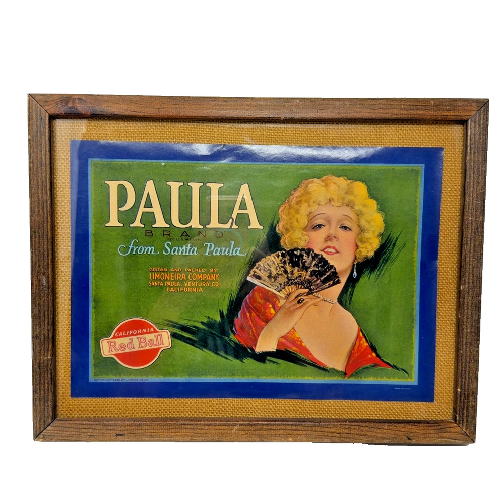 Limoneira Paula Brand Red Ball 1928 Framed Citrus Crate Label Print 15x11.25